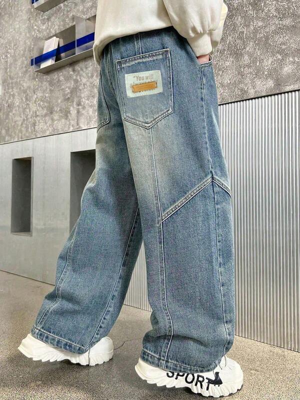 بنطلون جينز أنيق واسع مغسول للصبي في مجموعة الربيع / الخريف بقطعة واحدة للفتيان المراهقين