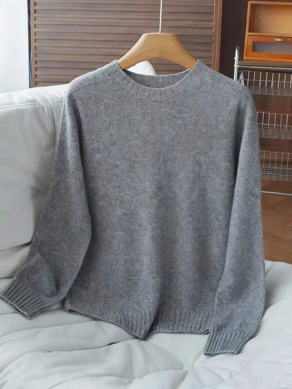 Lady's New Autumn-Winter 100% Pure Double-Stranded Thick Round-Neck Sweater With Loose Hood, Fashionable Knitted Base Layer Shirt