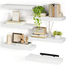 Superlele 4/6/8pcs 15.8 Inch Floating Shelves For Wall, Wall Mounted Rustic Wood Shelves For Bathroom, Living Room, Bedroom And Kitchen, Wall Shelves For Storage,Books,Room DecorRoom Decor