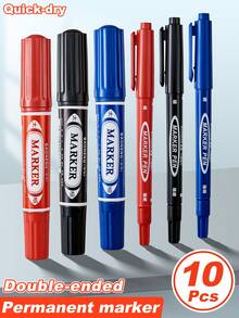 10 PIEZAS de rotuladores profesionales de doble punta de secado rápido a base de aceite, punta fina y biselada, de doble extremo, a base de aceite, resistentes al agua, resistentes a la decoloración, de bajo olor, sin traspaso