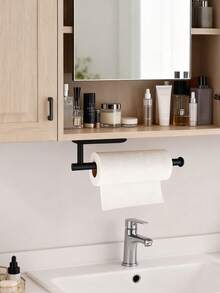 1pc Self-Adhesive Towel Rack, Bathroom Towel Hook, Matte Black Cloth Rack, No Drilling, Modern Washcloth Towel Bar, Bathroom Accessories, Silver Bathroom Fittings