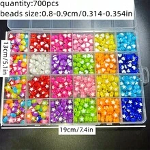 10/24格混合珠子，8-9毫米什锦珠子，包含中心珠、心形珠和星形珠，盒装约80克，附赠1卷弹力绳，可用于DIY项链、手链、戒指等。 - 彩色 - 查看 9