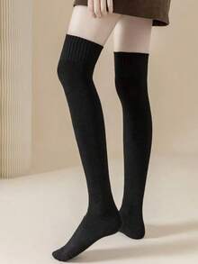 1 Pair Women's Thick Thermal Lined Over-The-Knee Socks, Suitable For Daily Wear In Winter