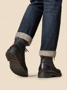 Men's Chukka Boots Ankle Height Lace Up Derby Design Leather Casual Dress Comfort - Black - View 8