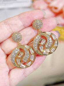 SEQUITO 2 buc cercei nobili pentru femei, petrecere de nuntă, cercei mari rotundi, cu piatră CZ strălucitoare, micro pave, bijuterii aurii