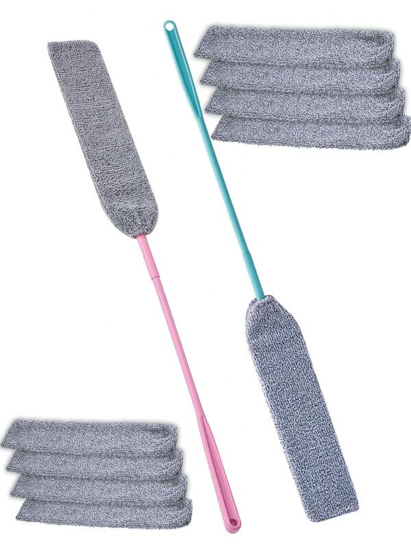 Multi-Functional Ultra-Fine Fiber Duster Set, Washable With 4 Extra Replacement Cloths, Suitable For Dry & Wet Cleaning - Great For Sofa, Bed And Furniture, Home Cleaning Duster