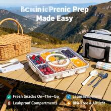Divided Serving Tray With Lid And Handle, 8 Compartments Snackle Box Container For Portable Snack Platters Large Clear Organizer For Picnic Snacks To Go Dishwasher