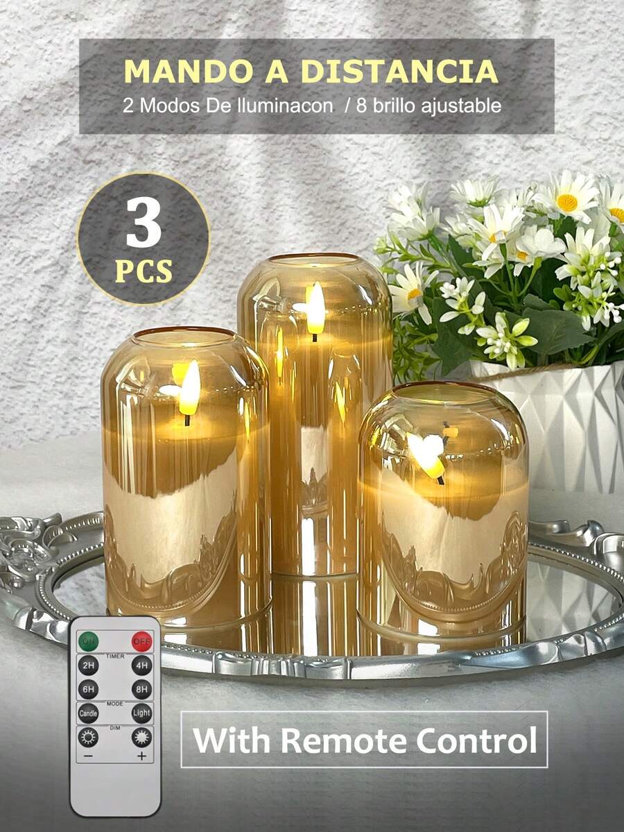 3 件无焰蜡烛灯，带定时器/遥控器，电池供电，LED 许愿蜡烛灯，浪漫氛围装饰灯，无烟电子 LED 蜡烛，桌面装饰灯，温暖蜡烛灯，适用于圣诞节、情人节、万圣节、家居、求婚、婚礼、礼物、生日装饰、派对