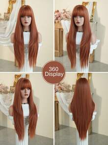 NICKY WALL 32Inch Extra Long Straight Layered Orange Wigs For Women Elegant Nature Looking Wigs With Full Bangs,High Density Fluffy Synthetic Heat Resistant Fiber Hair,For Beginners Glueless Daliy Party&Halloween Anime Cosplay Wear, Music Festival Party Use