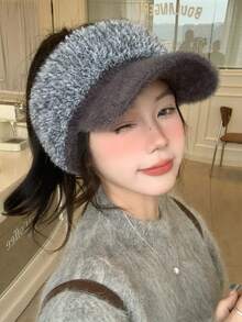 1pc Women's Korean Fashion Versatile Fluffy Peaked Cap, Warm Earmuff Hat For Outdoor Casual Wear, Suitable For Walking, Skiing, Cycling, Shopping, Daily Use In Autumn/Winter
