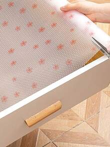 1Roll Cherry Blossom Pattern Thickened Shelf Liner For Kitchen Cabinets Non-Adhesive Drawer Liner Non-Slip Cupboard Liner Washable EVA Refrigerator Liner Easy To Cut Fridge Mat.