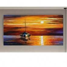 1 pièce canevas d'art de bateau de voile au coucher de soleil - Sans cadre, affiche sur canevas de haute qualité, œuvre d'art unique, peinture murale polyvalente - Idée de cadeau parfaite, convient pour la chambre à coucher, le bureau, le salon, le café, le bar, la maison et la décoration de dortoir
