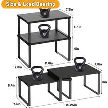 Kitchen Cabinet Organizer Shelf Set Of 4, Sturdy Kitchen Counter Shelves With Metal, Stackable Expandable Wood Spice Rack Pantry Cupboard Dish Mug Cup Storage Organizer Shelf, Rustic Brown - Black + 4 - View 6