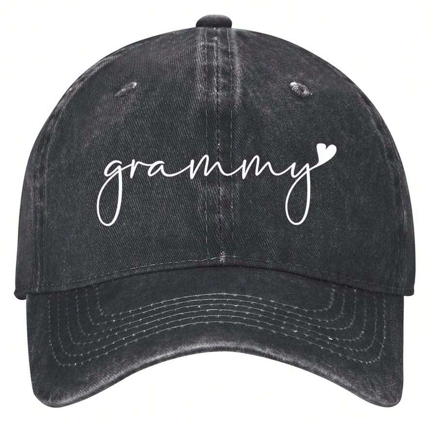 Neon 'Grammy' Sign With Heart Accent On Gradient Background Hats Vintage Washed Baseball Cap - màu đen - Xem 1
