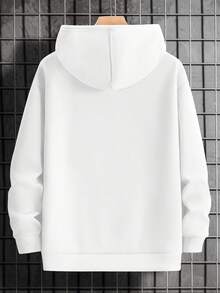 Adecuado para uso diario en vacaciones al aire libre, sudadera de Navidad para hombres de primavera y otoño, sudadera con capucha de hombro caído con estampado de letras, sudadera casual versátil con bolsillo y cordón - Blanco - Ver 3