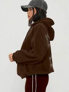 LOVE JOYY Fashionable Loose Fit Hoodie Sweatshirt With Rhinestone Embellishment - Brown - View 3