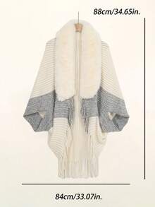 1 chiếc khăn choàng cổ lông giả màu trơn cho nữ, áo khoác cardigan hàng ngày cho nữ, áo choàng ngoài trời ấm áp thoải mái, thiết kế tinh tế kiểu kimono cho trang phục hàng ngày - màu đặc - Xem 2