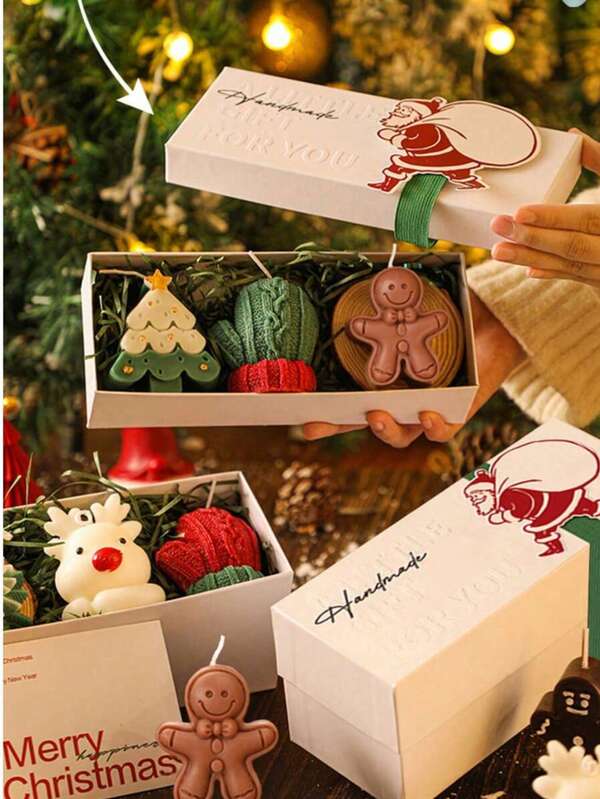 Christmas Creative Handmade Scented Candle Gift Set - Festive Tree & Deer Shaped Aromatherapy Candle Box Home Decor Christmas Decorations Room Decor