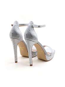 lunryet Women's Sparkly Rhinestone Platform High Heel Sandals - Open Toe Stiletto Heel Dress Shoes For Party Wedding Club Night NIA-1 - 銀色 - 查看 5
