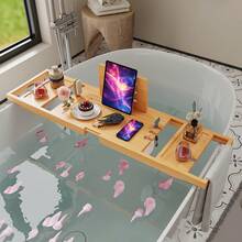 Bamboo Bathtub Caddy Tray, Extendable Organizer For Tablet, Drinks & Towels, Perfect For Bathroom Spa,Extendable Bamboo Bathtub Tray, Multi - Functional Organizer For Bath Essentials, Ideal For Home Bathroom Relaxation, Rustic Bamboo Design