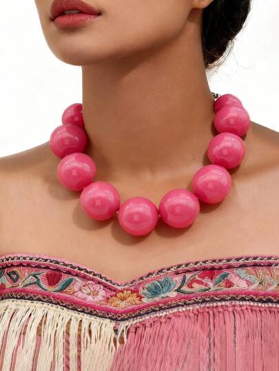 1 pezzo Collana bohémien oversize con perline, design minimalista esagerato per donna, adatto per feste e raduni, disponibile nei colori rosa, bordeaux, grigio, blu, verde, giallo, viola, nero