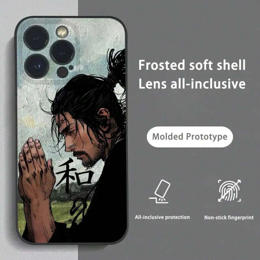 Custodia per iPhone Vagabond, custodia per telefono cool e hot anime V-Vagabond Miyamoto Musashi, adatta per iPhone 16 15 14 13 Pro Max Plus Mini, in morbida finitura opaca nera
