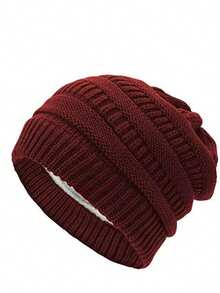 1 Stück Damen Lässig einfarbige gestrickte thermisch gefütterte 5-zackige Sternmütze für Winter und Herbst