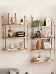 1 pezzo Mensola decorativa da parete appesa con corda, mensola galleggiante senza bisogno di trapano, scaffale in legno con corda divisoria, mensola decorativa da parete, scaffale per il soggiorno