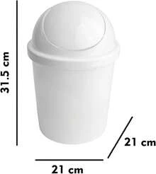 JOY Bote de Basura Redondo de Plástico con Tapa de Balancín, Paquete de 2, Capacidad 5 Litros, Cubeta de Basura para Baño, Oficina, Garaje, (21x31.5) Color Blanco - 1 - Ver 4