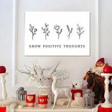 1pc Solid Wood Frame [Positive Attitude, Plant Elements, Line Art Style] 1. 'Blossom Of The Mind Garden' 2. 'Positive Energy In Lines' 3. 'Nurturing The Flower Of Optimism' Theme Canvas Posters & Prints, Large Canvas Wall Art, 2D Flat, Easy Hang Tabletop Or Wall Display, For Halloween, Christmas Gifts, Bedroom, Living Room, Decoration Ready To Hang - 彩色 - 查看 1