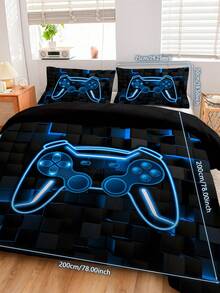 Juego de ropa de cama de 3 piezas con diseño de consola de juegos, cómoda, 1 funda de edredón y 2 fundas de almohada, hecha de tela de poliéster 100% respetuosa con la piel, sin relleno, diseño de control de juego, apta para dormitorio, dormitorio o viajes, para todas las estaciones - Multicolor - Ver 11