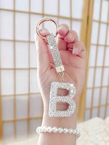 Sparkling Rhinestone Alphabet Keychain - Lucky Crystal Pendant, Shiny Alloy Charm For Bags & Backpacks - Perfect Gift For Birthdays & Special Occasions,Key Chain Ring Bag Backpack Charm Car Hanging Pendant Women Girls Gift,Wallet And Handbag Accessories, Alphabet Initial Letter A-Z - Silver - View 7