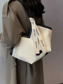 Dedoo Neue Mode Allround Kontrast Farbdesign Einbuchtungsdesign Große Kapazität Doppelgriff Schultertasche, geeignet für Reisen, Einkaufen, Pendeln zur Arbeit mit Schal Dekorationsdesign, Damen elegante Geldbörse, Business Pendler Geldbörse