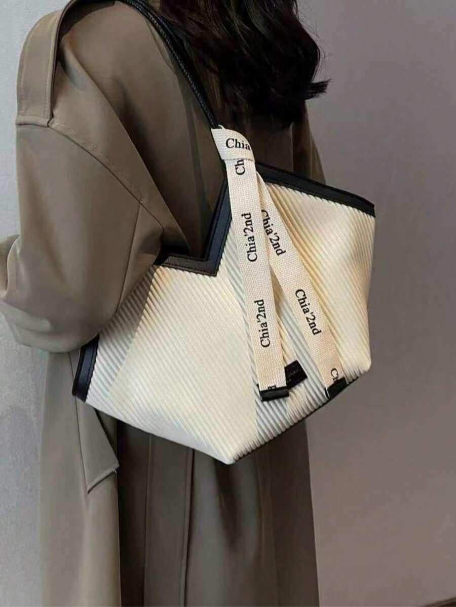 Dedoo Neue Mode Allround Kontrast Farbdesign Einbuchtungsdesign Große Kapazität Doppelgriff Schultertasche, geeignet für Reisen, Einkaufen, Pendeln zur Arbeit mit Schal Dekorationsdesign, Damen elegante Geldbörse, Business Pendler Geldbörse