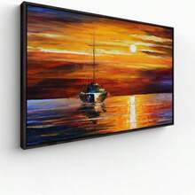 1 pièce canevas d'art de bateau de voile au coucher de soleil - Sans cadre, affiche sur canevas de haute qualité, œuvre d'art unique, peinture murale polyvalente - Idée de cadeau parfaite, convient pour la chambre à coucher, le bureau, le salon, le café, le bar, la maison et la décoration de dortoir