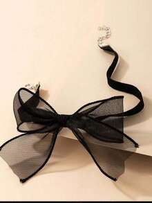 1 件蕾丝蝴蝶结铃铛颈链，性感可爱项圈项链，百搭颈链 - 黑色 - 查看 2