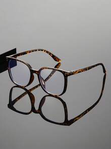 1 pieza Gafas clásicas de moda para hombres sin receta, con marco cuadrado grande y remaches decorativos, que favorecen el rostro, adecuadas para estudiantes, trabajo diario, look sin maquillaje, versátiles