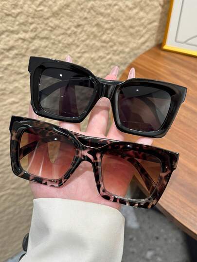 2pcs Classic Fashion Large Frame Rectangular Combination Glasses, Distinctive Black & Tortoiseshell Design, Minimalist Stylish High-End Decorative Glasses, PC Material, Suitable For Any Face Shape, , Suitable For Daily Photo Accessories, Parties, Festivals, Outings