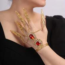 1 件/对指甲延长，万圣节服装金指甲爪手链朋克手指爪环，黑魔法部落篝火舞配饰，复古宝石水晶金可调节开口戒指手链套装