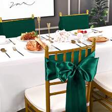 10pcs Dark Green Satin Chair Bow Sashes Wedding Chair Ribbon Bow Silk Chair Knot Ties For Reception Restaurant Event Banquet Party Hotel Decorations
