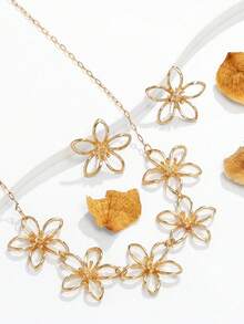 1 Set de collar con colgante de flor, corazón y lágrima y aretes, diseño de moda, joyería única y creativa para mujeres, adecuada para múltiples ocasiones, gran opción de regalo (empaque en bolsa OPP)