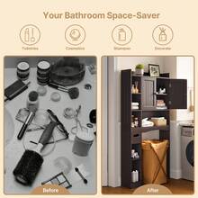 Lofka Over The Toilet Storage Cabinet ,Freestanding Bathroom Storage Organizer Cabinet With Cabinet & Adjustable Shelves, Toilet Paper Holder, Anti-Tip Design, Dark Brown - 棕色 - 查看 9