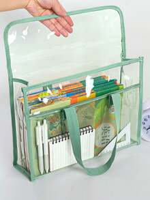 1 حقيبة ملفات شفافة كبيرة السعة مقاومة للماء، حقيبة تخزين ملفات قابلة للتوسيع، حقيبة ظهر طلابية مقاومة للماء من البي في سي، منظم مكتبي لأدوات الكتابة، مناسبة للمكتب والطلاب والتخزين الخارجي، مناسبة للأعراس والذكرى والتخرج - سطح، إغلاق ذاتي الإحكام، عودة إلى المدرسة، لوازم مدرسية