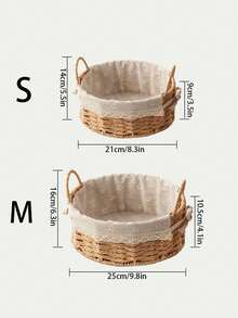 1pc Woven Pattern Desktop Storage Basket With Handles For Home Organization, Multi-Purpose Storage Solution For Makeup, Remote Control, Keys And Miscellaneous Items, Bohemian Rope Plant Pot Basket For Living Room, Bedroom And Office Decor - Apricot - View 10