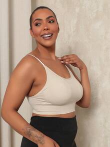 Plus Size Fitness Cropped Gym Top With Removable Pads And Adjustable Thin Straps - Light Grey - View 3
