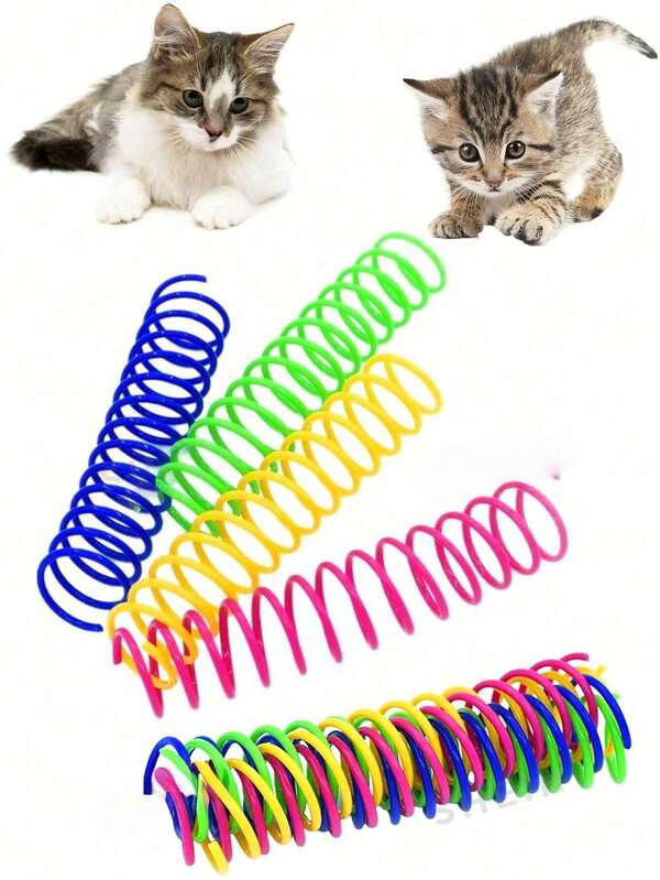 Juguetes de resorte de plástico de colores para gatos - Flexibles, resortes en espiral para gatitos y gatos, fomentan el juego activo y el ejercicio, colores brillantes surtidos, juguetes para gatos