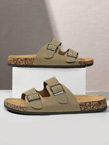 Men's Fashion Soft Cork Sole Slip-On Mule Sandals, Comfortable Footbed Casual Summer Outdoor Beach Slippers, Unisex