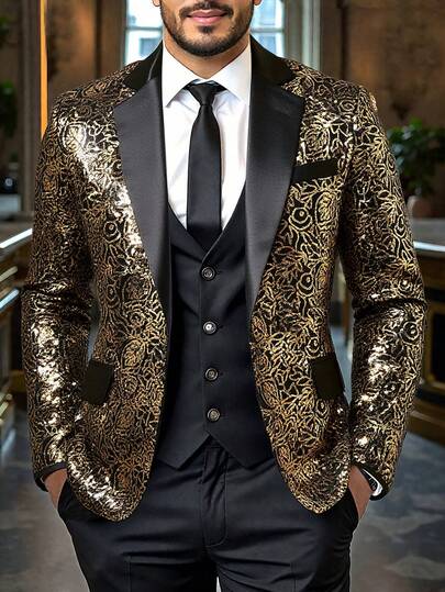 Chaqueta de traje de hombre con lentejuelas brillantes, esmoquin formal para banquetes, actuaciones en el escenario, blazer brillante