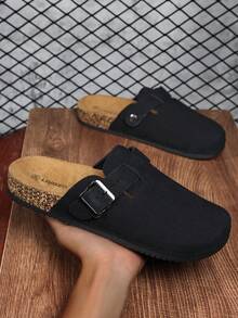男士穆勒鞋 新款春季复古一脚蹬休闲鞋 宽松凉鞋,可调节绑带 大码 办公室休闲 无后跟 软木底 秋冬凉鞋 - 黑色 - 查看 5