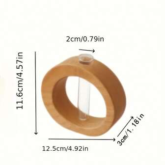 1pc Modern Minimalist Glass Vase With Wooden Base, Suitable For Home Decor, Living Room, Household, Office Desk Ornament, Hydroponic Plant Vase